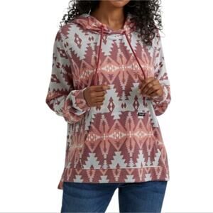 Wrangler Women's Aztec Print Hoodie Rust Brown and White Cozy Western Shirt‎ 2X
